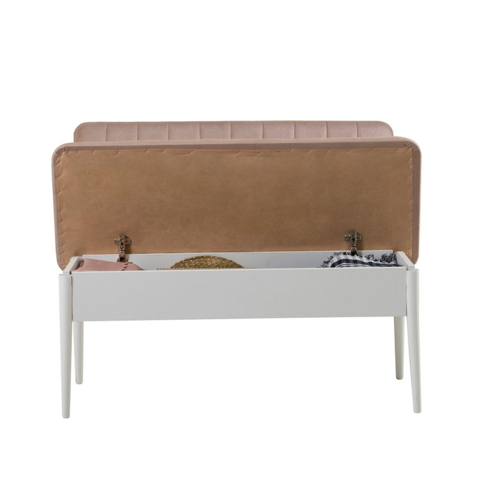 Hanah Home Banco moderno blanco y piedra con almacenamiento